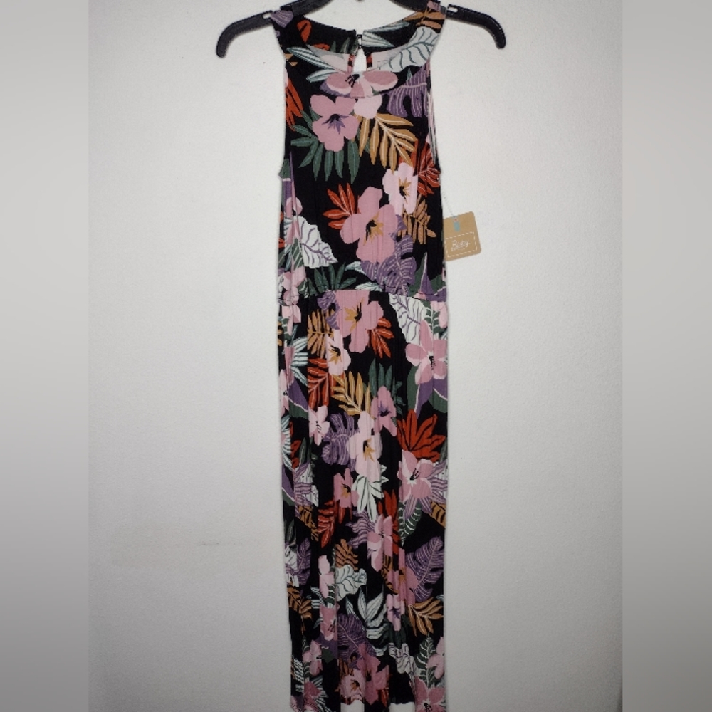NWT Stitch Fix Bixby Nomad Girl's Black Tropical/Long Dress Size L(12-14)